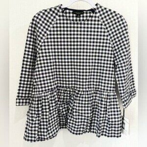 New Victoria Beckham Seersucker Preppy Peplum Black White Top Ruffle Medium